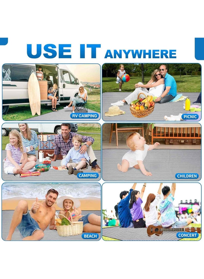 أنمي 200بطانية نزهة كبيرة جدًا مضادة للماء x200  طبقات للشاطئ والحديقة والسفر - تطوى وتنظف بسهولة 3سم - (أزرق وأبيض) - Image 4