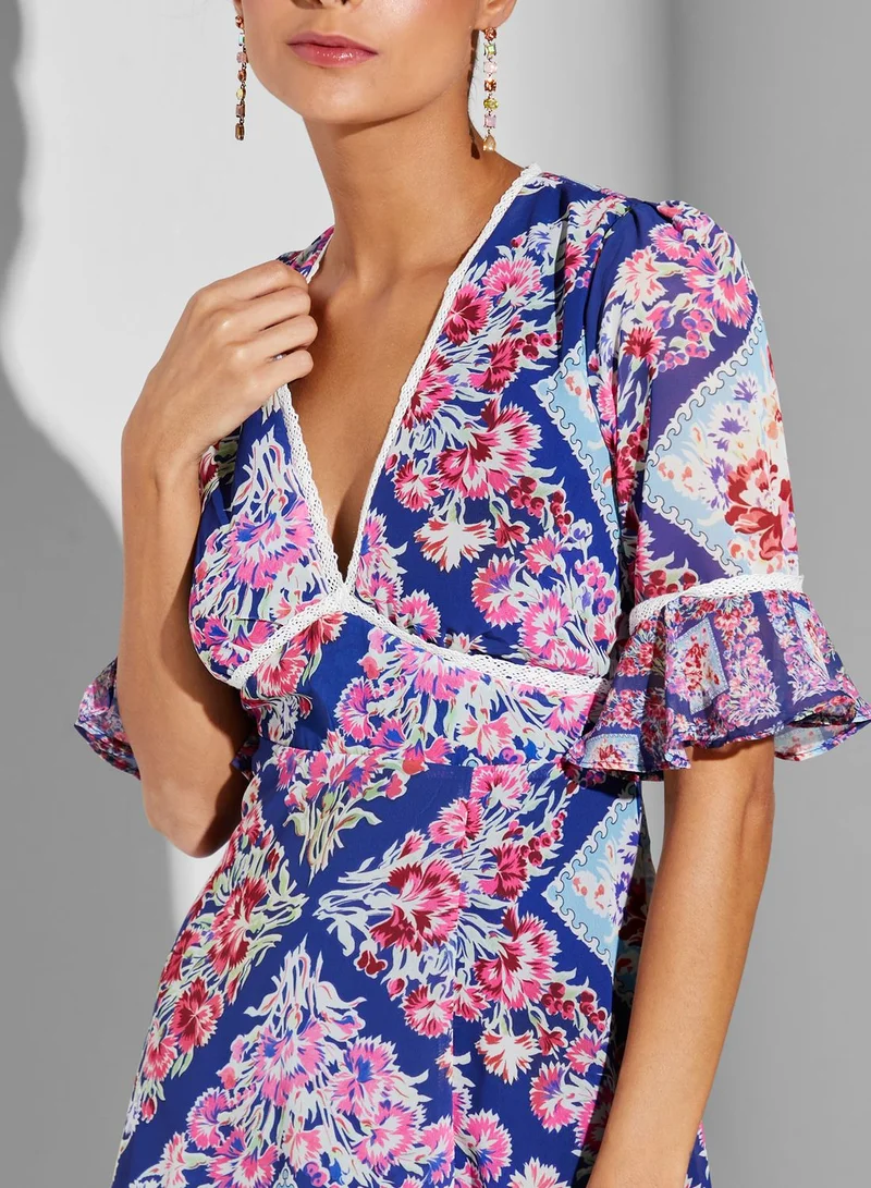 Hope & Ivy Priya Cut Out Back Printed Dress