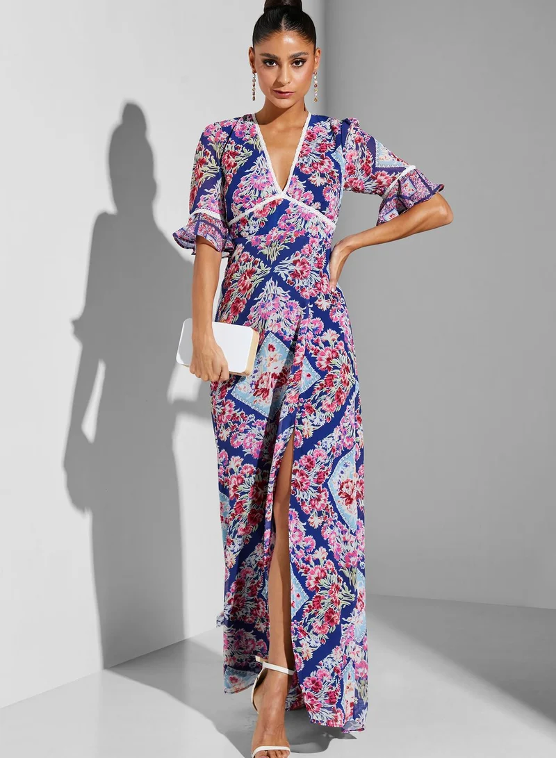 Hope & Ivy Priya Cut Out Back Printed Dress