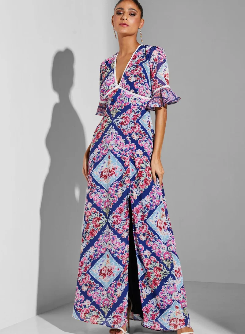 Hope & Ivy Priya Cut Out Back Printed Dress