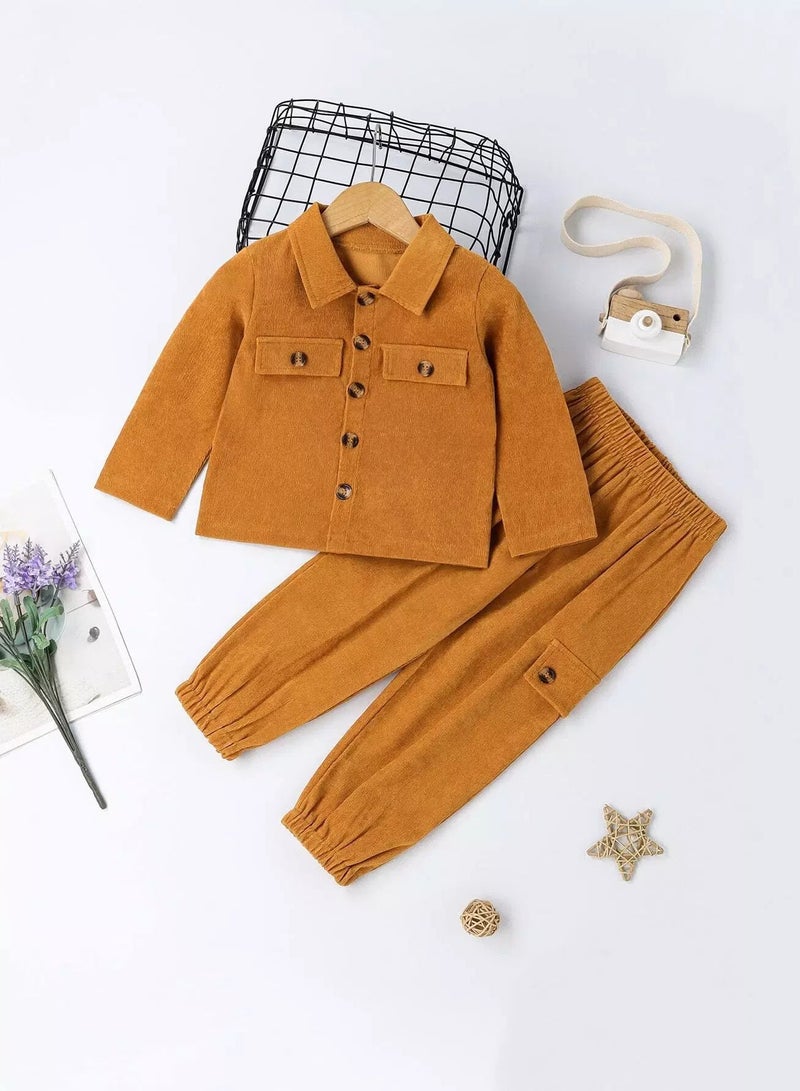 Toddler Girls Flap Detail Corduroy Blouse & Joggers - Image 1