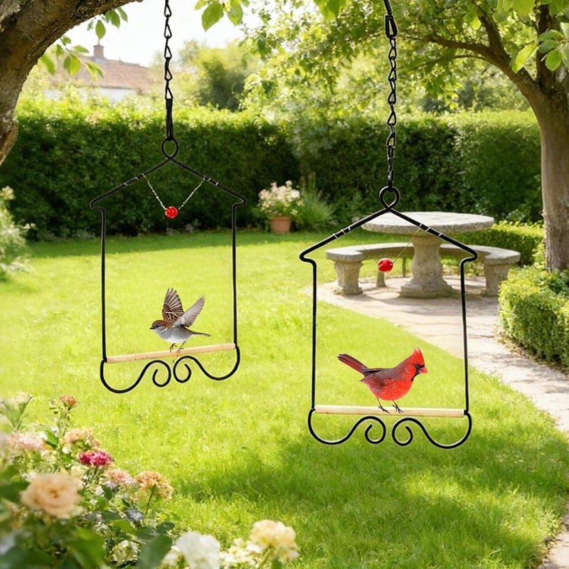 4PK Metal Frame Hummingbird Swings and Perches with Wooden Dowel Black Bird Swing Outdoor Bird Perch Humming Bird Swing - Image 3