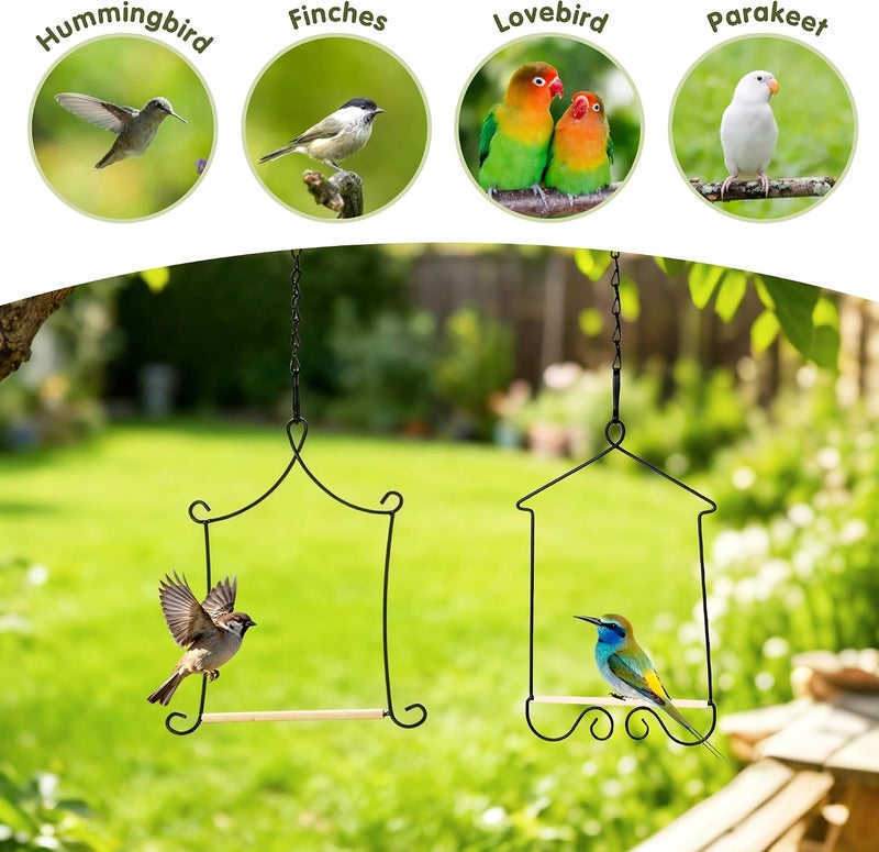 4PK Metal Frame Hummingbird Swings and Perches with Wooden Dowel Black Bird Swing Outdoor Bird Perch Humming Bird Swing - Image 4
