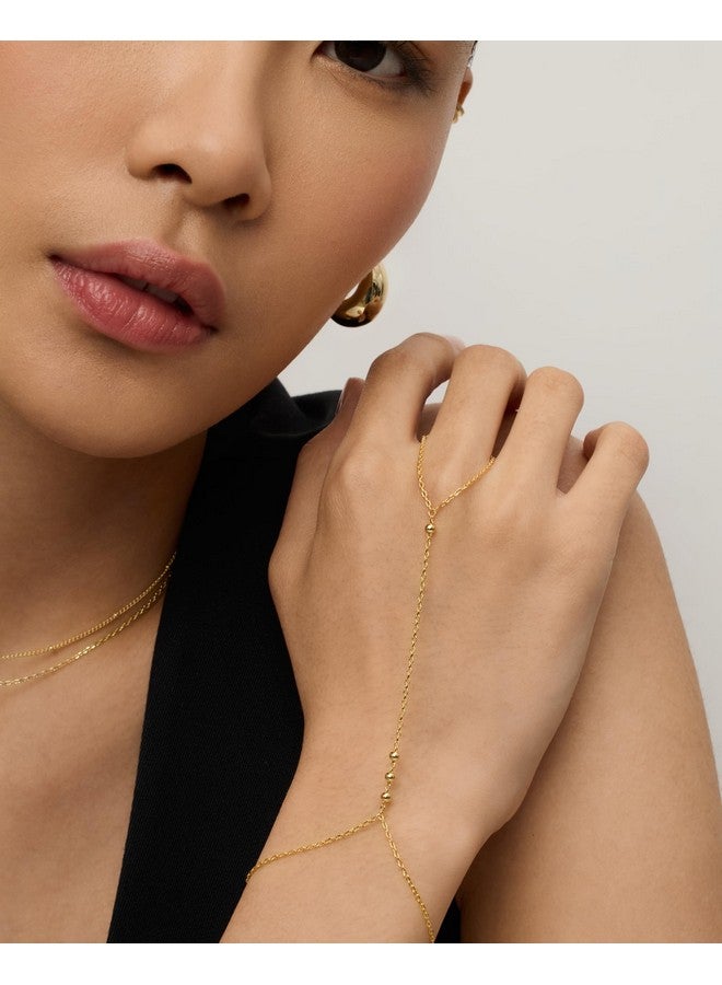 PAVOI 14K Yellow Gold Plated Beaded Hand Chain Bracelet For Women | Dainty Beads Bracelet And Ring Chain Body Jewelry - Image 3