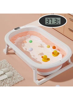 hibobi Baby Folding Collapsible Portable Bathtub Infant Shower Basin with Temperature Sensor for Newborn from 6 Months to 9 Years Old (Pink)  - Image 3