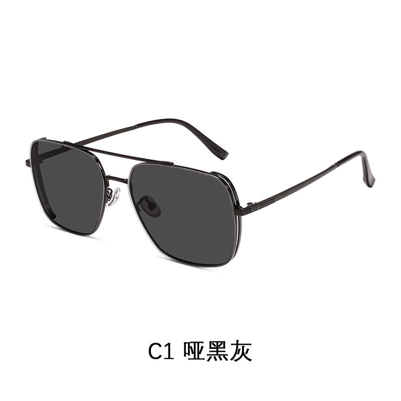 New Metal Double-Beam Mens Sunglasses UV Protection C1 matte black gray