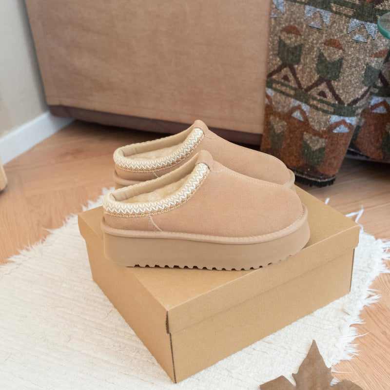 XIXITIAO Slippers for Women Suede Leather Platform Slippers Slip on Cozy Winter Womens House Slippers for Indoor Outdoor, pantuflas para mujer, Size 6(Light Brown) - Image 3