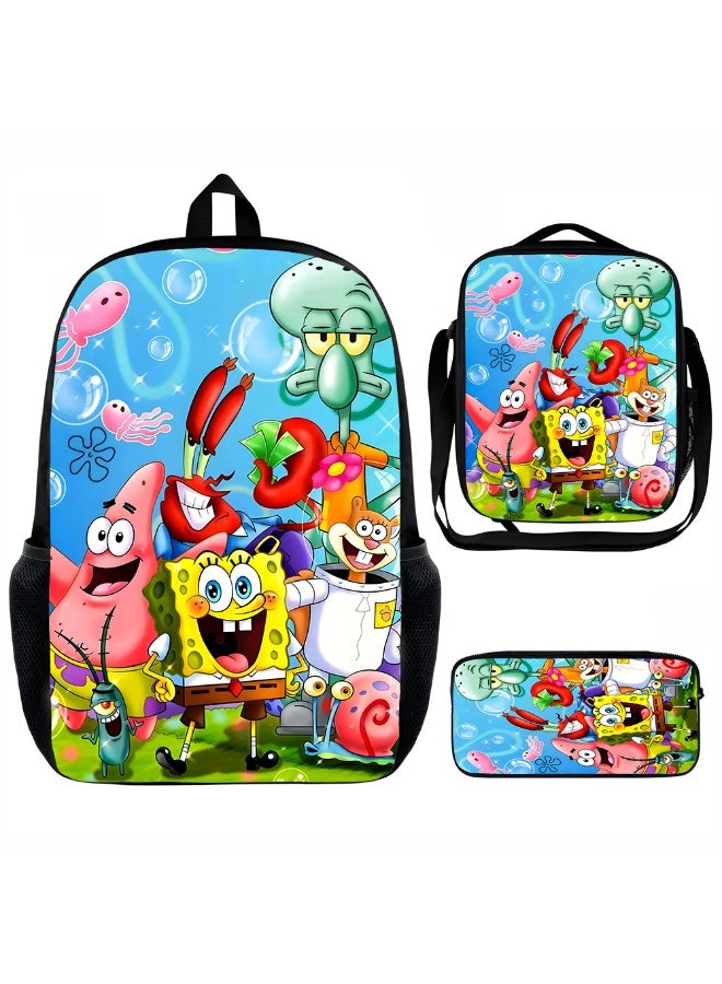 سبونج بوب سكوير بانتس سبونجبوب سكوير على ظهره مقلمة حقيبة الغداء ثلاث قطع دعوى الرجال والنساء الترفيه الرياضة حقيبة السفر طالب حقيبة المدرسة - Image 1