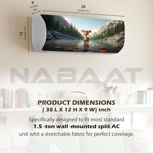 NABAAT AC Cover for Split 1.5 Ton Indoor Printed Air Conditioning Wall Mounted Dust Cover Folding Designer (38”x 12”x 9”), River Deer - Image 2