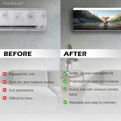 NABAAT AC Cover for Split 1.5 Ton Indoor Printed Air Conditioning Wall Mounted Dust Cover Folding Designer (38”x 12”x 9”), River Deer - Image 3