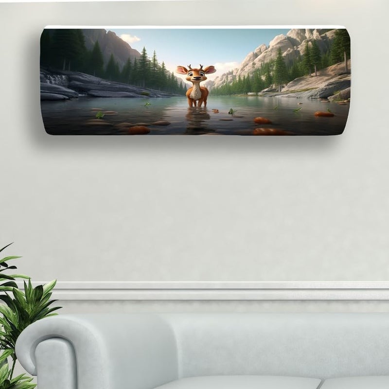 NABAAT AC Cover for Split 1.5 Ton Indoor Printed Air Conditioning Wall Mounted Dust Cover Folding Designer (38”x 12”x 9”), River Deer - Image 1