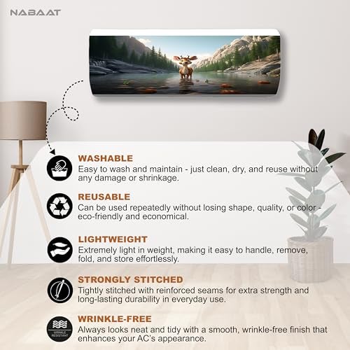 NABAAT AC Cover for Split 1.5 Ton Indoor Printed Air Conditioning Wall Mounted Dust Cover Folding Designer (38”x 12”x 9”), River Deer - Image 4