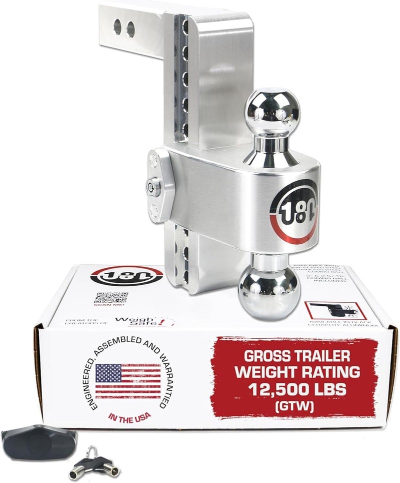 Weigh Safe 180 Hitch - Adjustable Trailer Hitch Ball Mount - 8" Drop Hitch for 2" Receiver - Heavy Duty Aluminum Tow Hitch with Chrome Plated Balls (2" & 2 5/16") - 12,500 GTW - Image 1