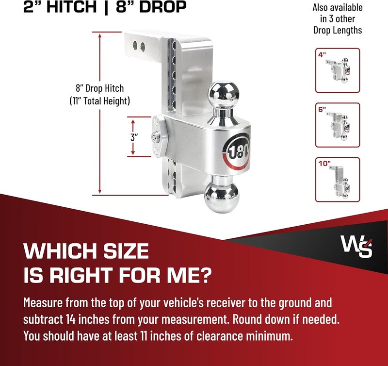 Weigh Safe 180 Hitch - Adjustable Trailer Hitch Ball Mount - 8" Drop Hitch for 2" Receiver - Heavy Duty Aluminum Tow Hitch with Chrome Plated Balls (2" & 2 5/16") - 12,500 GTW - Image 5