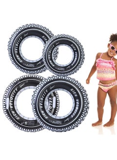SYOSI Inflatable Pool Floats, 4 Pack Tire Tube Swim Ring, Inflatable Swim Ring with Handles, Pool Swimming Ring Pool Toys for Kids Adults Swimming Pool Beach Party Decoration (3 Sizes)
