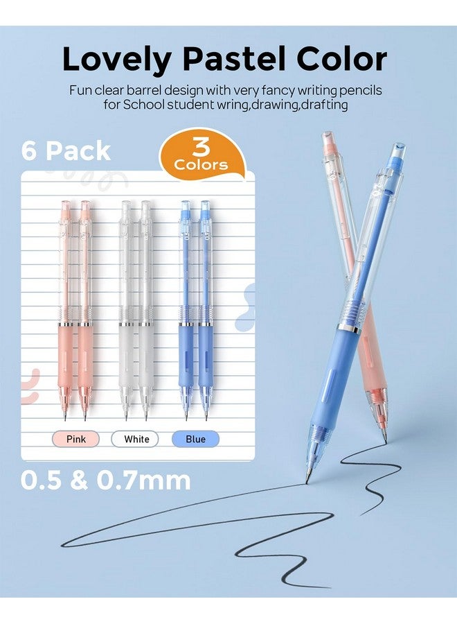 Nicpro 23Pcs Pastel Mechanical Pencil 0.5 & 0.7 Mm With Case For School With 12 Tubes Hb Lead Refills 3 Erasers 9 Eraser Refills For Student Writing Drawing Sketching Blue & Pink & White Colors - Image 2