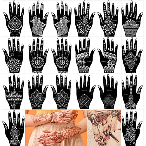 XMASIR 20 Sheets Henna Tattoo Kit Stencil for Hand Temporary Airbrush Tattoos Stencils Arabian Tattoo Stickers Henna Templates for Body Paint Art 20Pcs1 - Image 2