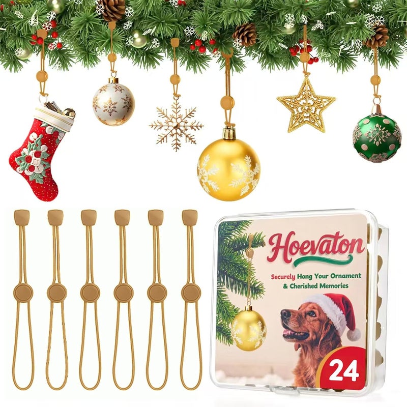 Hoevaton 24 PCS Adjustable Christmas Ornament Hooks, Non-Slip Hanger Hooks for Hanging Small & Large Heavy Ornaments, Xmas Ornament Hanging Hooks for Holiday Tree Decorations (Gold, 24 Count) - Image 1