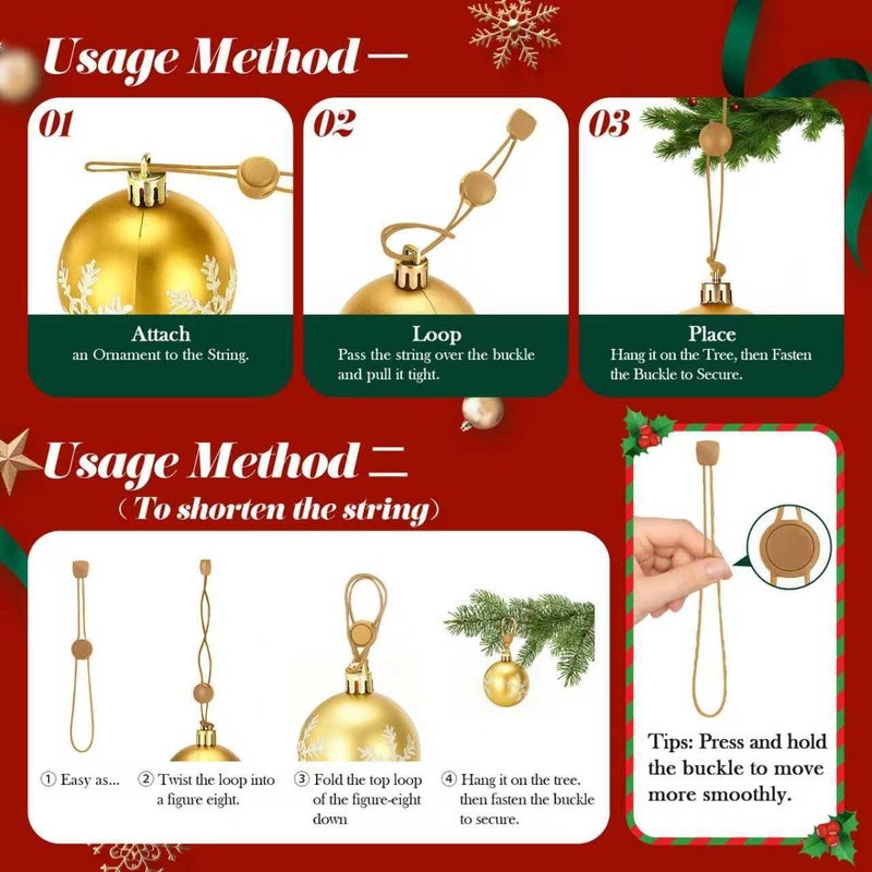 Hoevaton 24 PCS Adjustable Christmas Ornament Hooks, Non-Slip Hanger Hooks for Hanging Small & Large Heavy Ornaments, Xmas Ornament Hanging Hooks for Holiday Tree Decorations (Gold, 24 Count) - Image 4