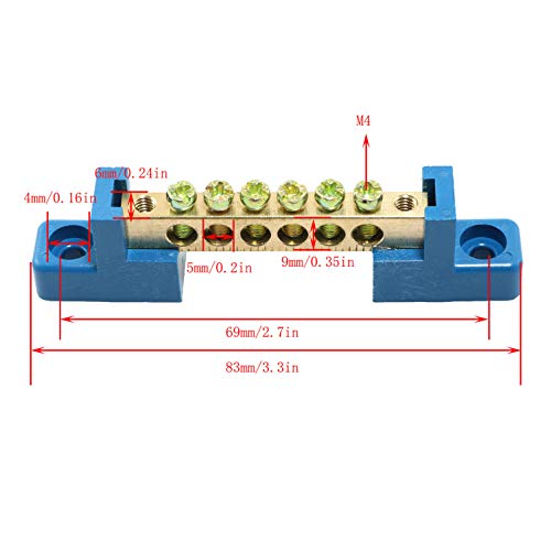 RLECS 2pcs Terminal Bus Bar Terminal Block Brass Wire Screw Terminal Grounding Strip Bus Bar Block - Image 3