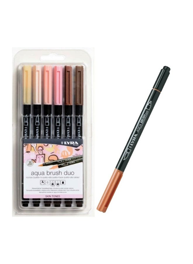 Lyra Aqua Brush Duo Markers - Skin Colors, Set Of 6