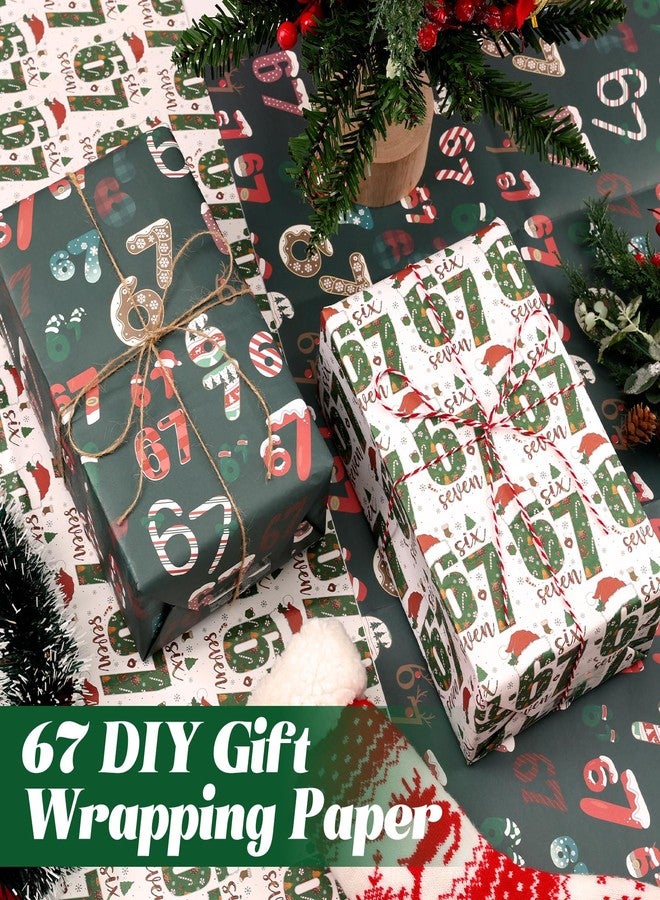 2Pcs 67 Christmas Wrapping Paper, 2025 Funny Holiday Gift Wrap, Unique Six Seven Festive Wrapping Papers, 67 Meme Funny Teen Holiday Gift Wrap (White+Green) - Image 2