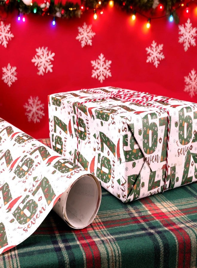 2Pcs 67 Christmas Wrapping Paper, 2025 Funny Holiday Gift Wrap, Unique Six Seven Festive Wrapping Papers, 67 Meme Funny Teen Holiday Gift Wrap (White+Green) - Image 5