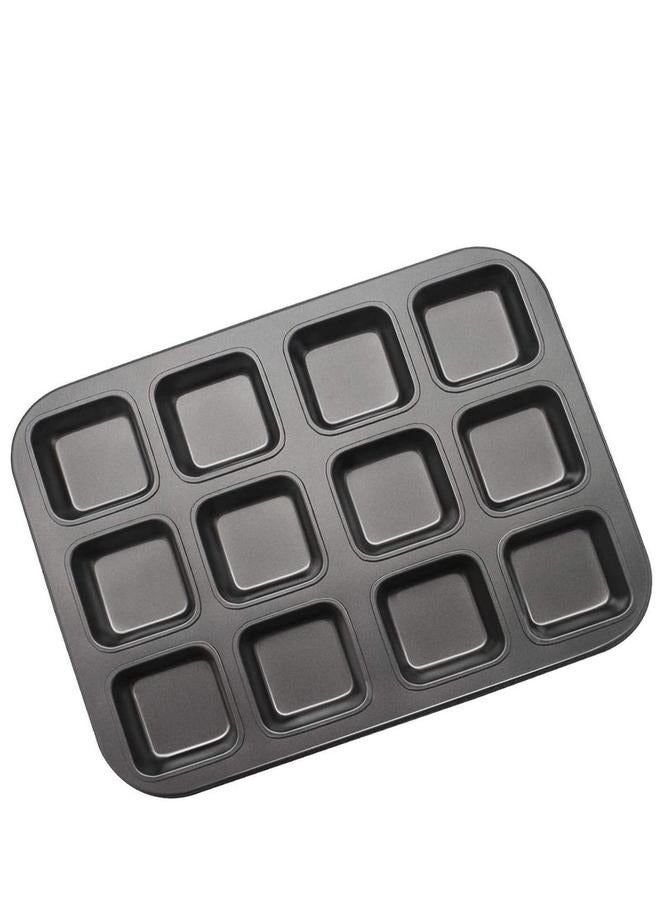 12 Cup Muffin Tray Baking Mould-grey-Brownie Pan with Dividers, All Edges Square Cupcake Brownie Pans Mini Cake Non Stick - Image 2
