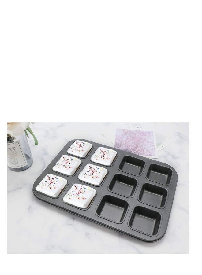 12 Cup Muffin Tray Baking Mould-grey-Brownie Pan with Dividers, All Edges Square Cupcake Brownie Pans Mini Cake Non Stick - Image 4
