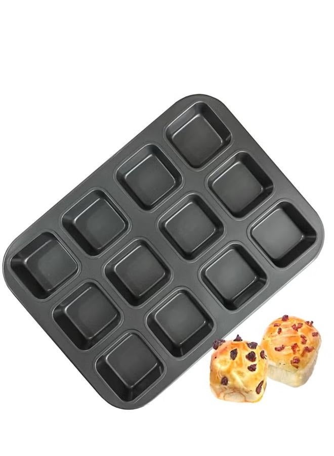 12 Cup Muffin Tray Baking Mould-grey-Brownie Pan with Dividers, All Edges Square Cupcake Brownie Pans Mini Cake Non Stick - Image 1