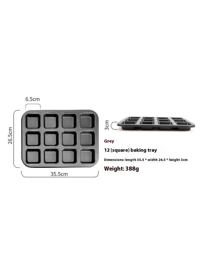 12 Cup Muffin Tray Baking Mould-grey-Brownie Pan with Dividers, All Edges Square Cupcake Brownie Pans Mini Cake Non Stick - Image 5