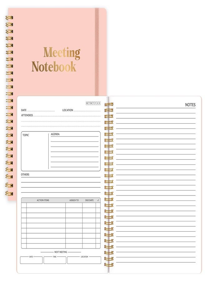 Thboxes Meeting Notebook for Work with Action Items & Meeting Minutes, 160 Pages Undated Spiral Bound Hardcover Work Notebook for Women & Men, 7" x 10" (Pink) - Image 1
