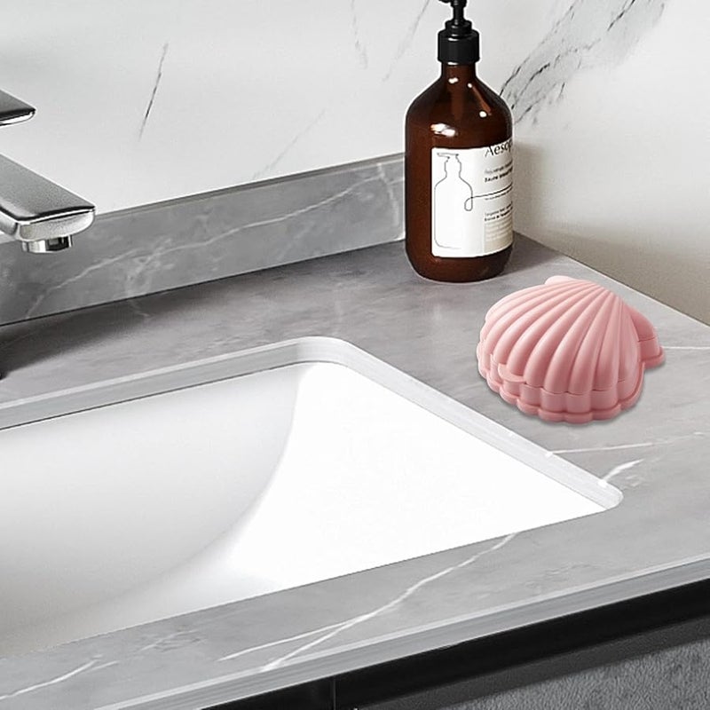Pink Shell Shaped Soap Dish Self Draining Soap Box Holder for Sink - Image 3
