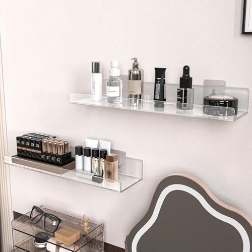 NIYANETAIL DIY Home 6 Pack 15 Inch Clear Acrylic Wall Shelves – Floating Shelves for Wall Storage and Display | Sturdy & Stylish for Bedroom, Bathroom, Kitchen, Office, and Living Room - Image 2