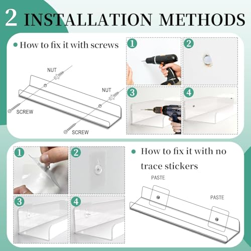 NIYANETAIL DIY Home 6 Pack 15 Inch Clear Acrylic Wall Shelves – Floating Shelves for Wall Storage and Display | Sturdy & Stylish for Bedroom, Bathroom, Kitchen, Office, and Living Room - Image 4