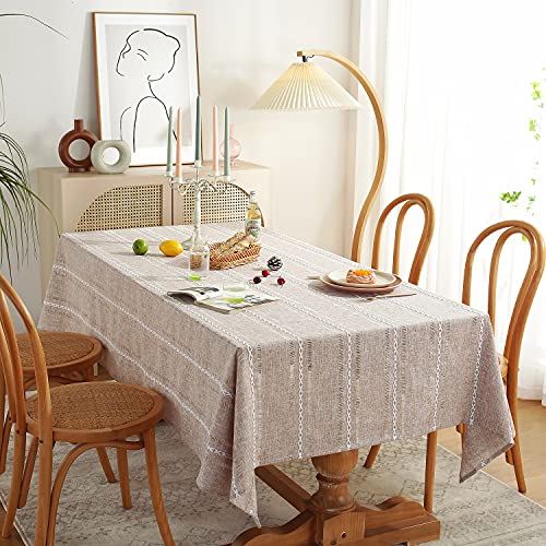 Chassic 60 x 84 inches Farmhouse Style Linen tablecloths, Wrinkle Resistant Washable Dining Room Table Cloths for Rectangle Tables - Hemstitch Light Coffee - Image 3