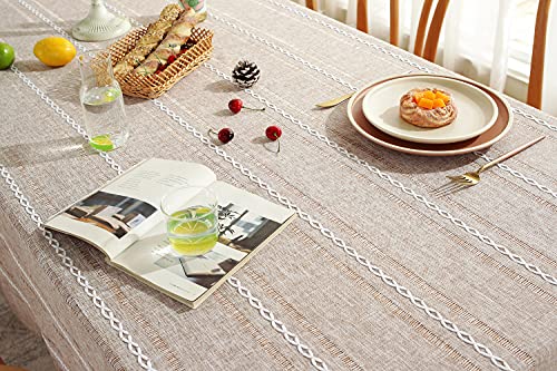 Chassic 60 x 84 inches Farmhouse Style Linen tablecloths, Wrinkle Resistant Washable Dining Room Table Cloths for Rectangle Tables - Hemstitch Light Coffee - Image 5