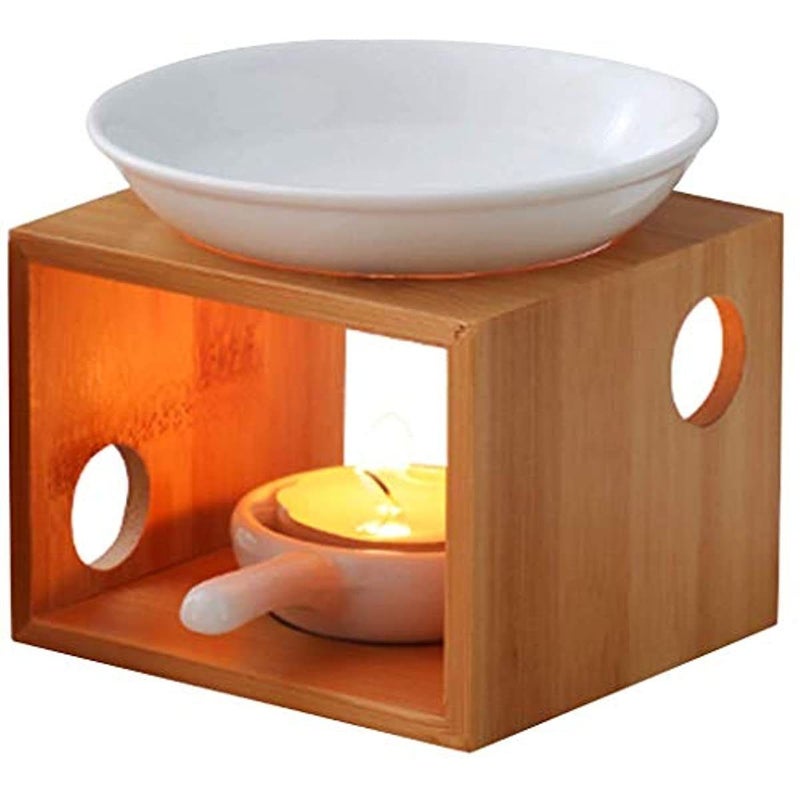 Bamboo Essential Oil Diffuser Burner Tealight Candle Holder Warmer Variant1 - Image 2
