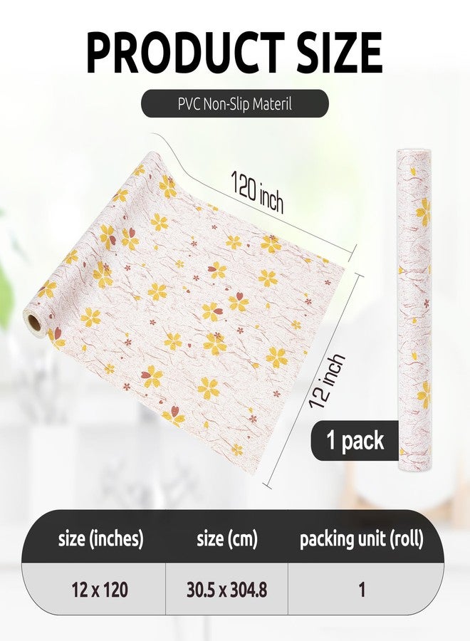 RAY STAR بطانة أرفف RAY STAR مقاس 12 × 120 بوصة لخزائن المطبخ، بطانة خزائن غير لاصقة قابلة للغسل، بطانة أدراج PVC للخزائن والحمامات مانعة للانزلاق (أصفر - بنقشة زهور) (لفة واحدة) - Image 5