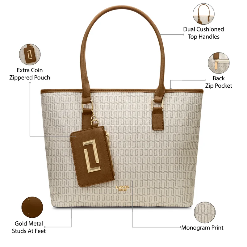 Lavie Luxe Women's Mono Sherryl25 Pro Laptop Handbag (Offwhite)