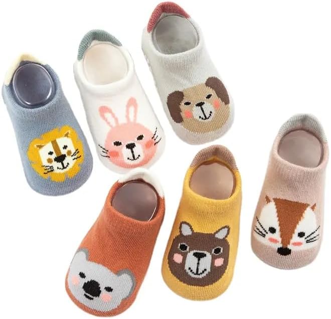 6 Pairs Non-Slip 3D Cartoon Grip Ankle Socks for Babies and Toddlers - Image 1