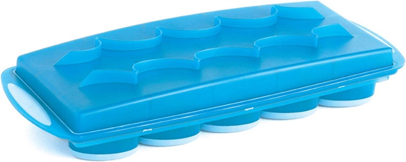 Mastrad Oval Ice Cube Tray - Ice Cube Tray with Lid - 15-Compartment Ice Cube Tray - Stackable Ice Cube Maker with Useful Serving Tray Lid - Flexible Housing for Easy Release - Image 1