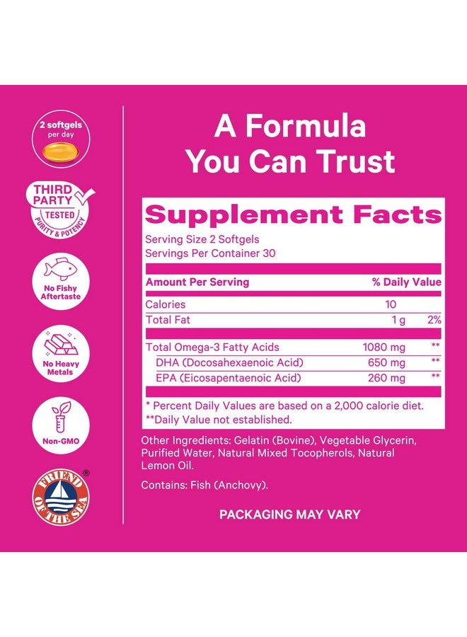 Pink Stork Omega 3 Fish Oil Supplements for Women with DHA and EPA - High Potency Burpless Omega-3 Supplement for Cognitive Health - 60 Softgels - Image 4