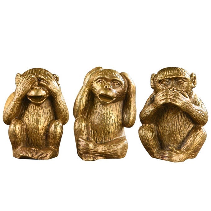BRASS STATUE THREE MONKEYS SEE NO SPEAK NO HEAR NO EVIL HOME OFFICE DESK DECOR GIFT TQZDBS003