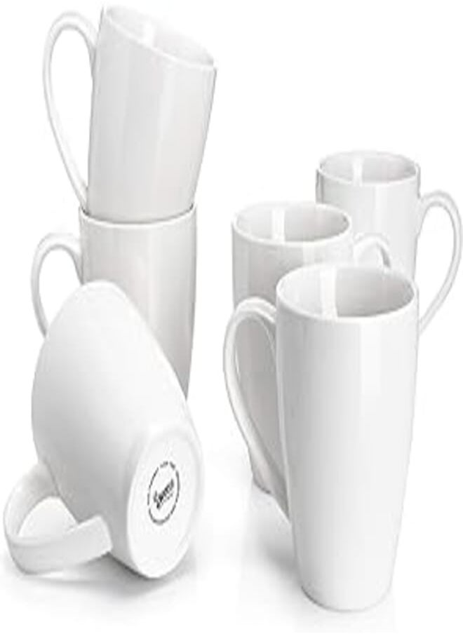 Sweese Sweese Porcelain Coffee Mugs - 16 Ounce - Set of 6, Cups for Latte, Hot Tea, Cappuccino, Mocha, Cocoa, White 
