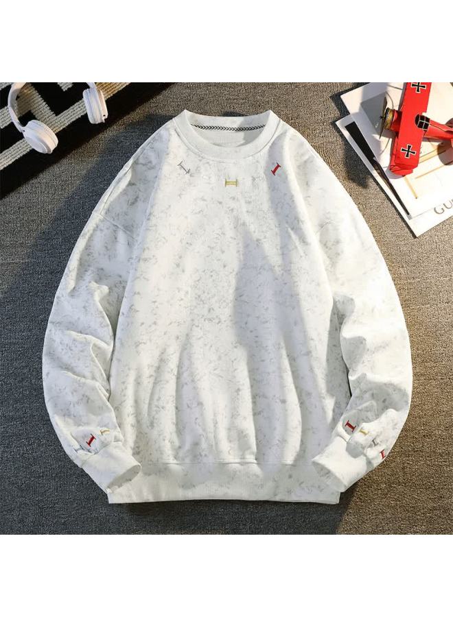 Dingfengbaoluo Lazy Style Crew Neck Embroidered Loose Casual Couple Long Sleeve Sweatshirt Bw36 White L - Image 2