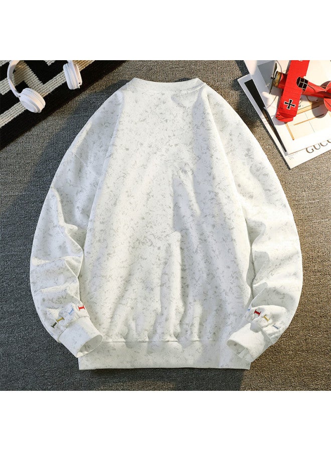 Dingfengbaoluo Lazy Style Crew Neck Embroidered Loose Casual Couple Long Sleeve Sweatshirt Bw36 White L - Image 4