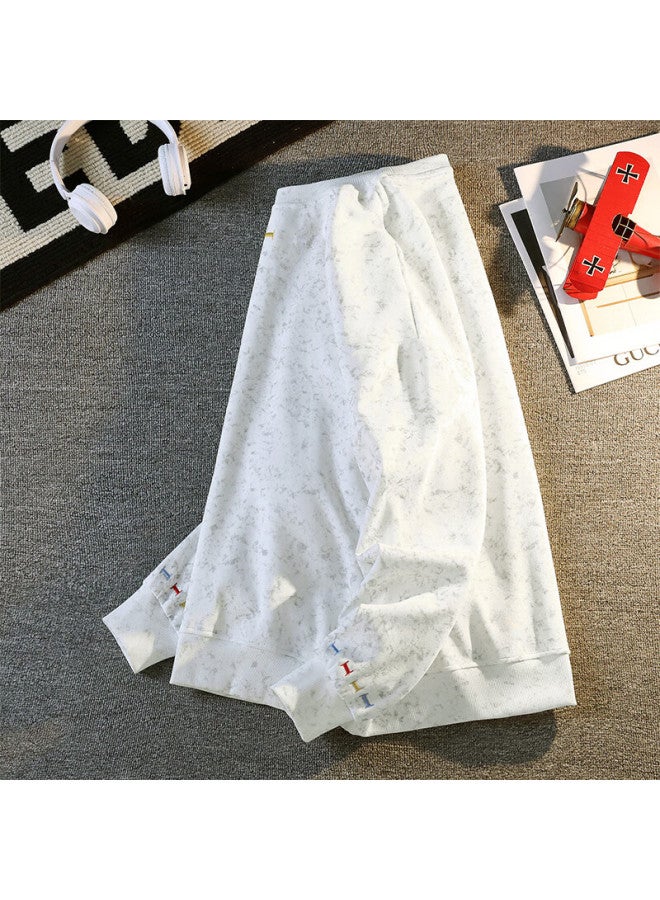 Dingfengbaoluo Lazy Style Crew Neck Embroidered Loose Casual Couple Long Sleeve Sweatshirt Bw36 White L - Image 3