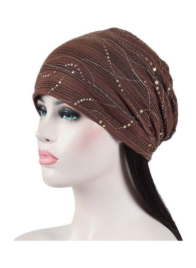 NIBEMINENT - Breathable Muslim Sequin Turban Brown - Image 1
