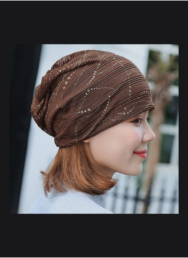 NIBEMINENT - Breathable Muslim Sequin Turban Brown - Image 1